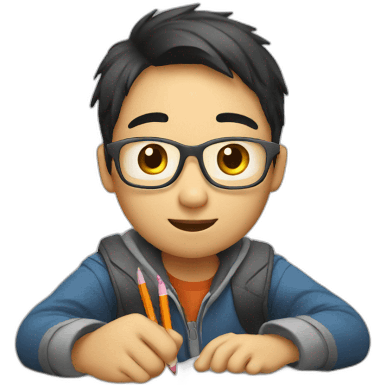 An Asian student doing homework emoji