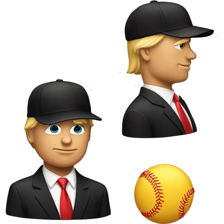 a single emoji of donald trump black suit, red tie, and red baseball cap emoji