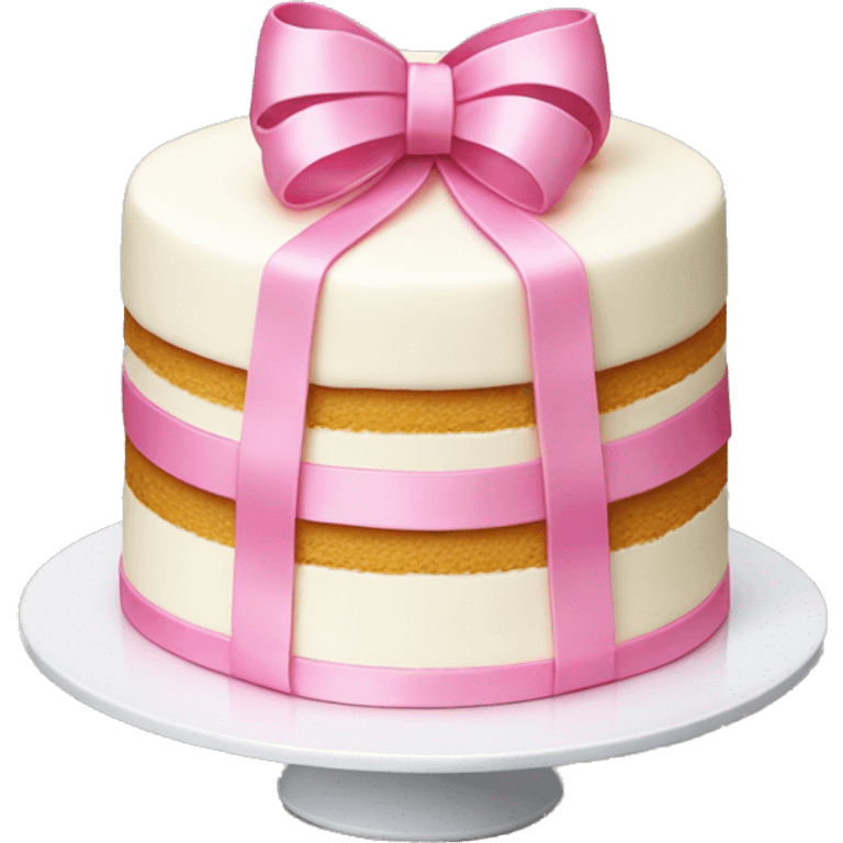 white cake with 3 " floors " and pink ribbons emoji