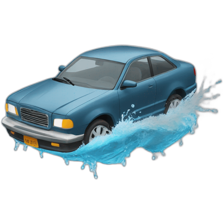 floating car crashing into water with a splash emoji