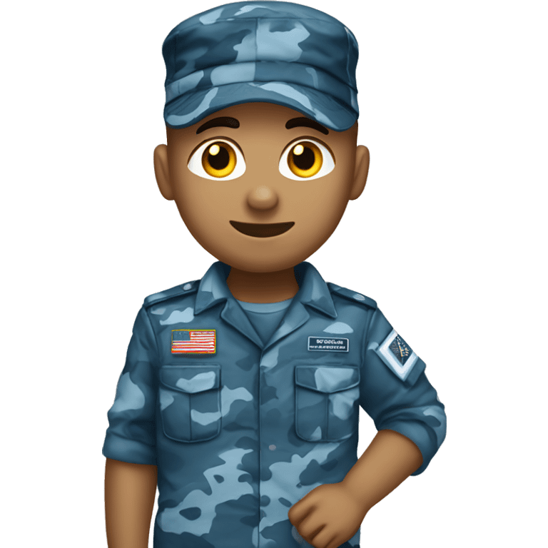 Blue camouflage uniform light skin boy saluting emoji