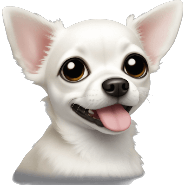 little white chihuahua with black fur on her left side of face next to the black nose, also black fur around the eyes emoji