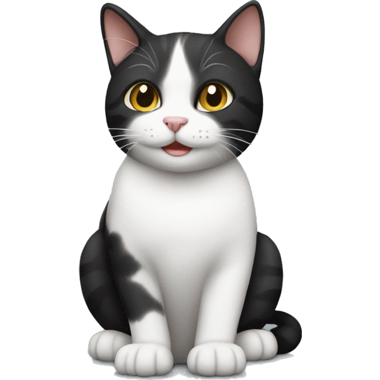 A black and white cat with a tabby cat emoji