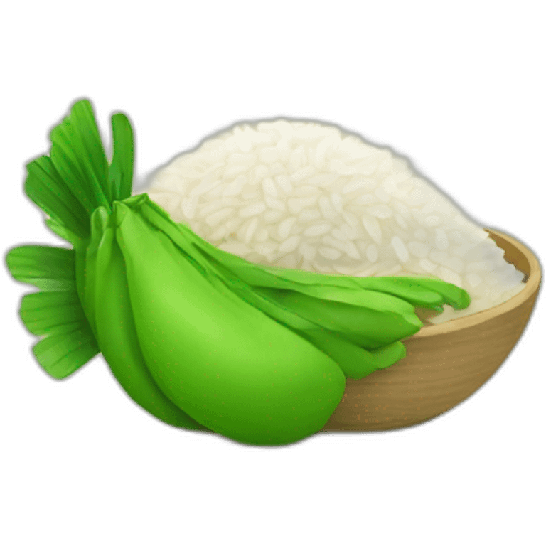 Rice with green chicken emoji