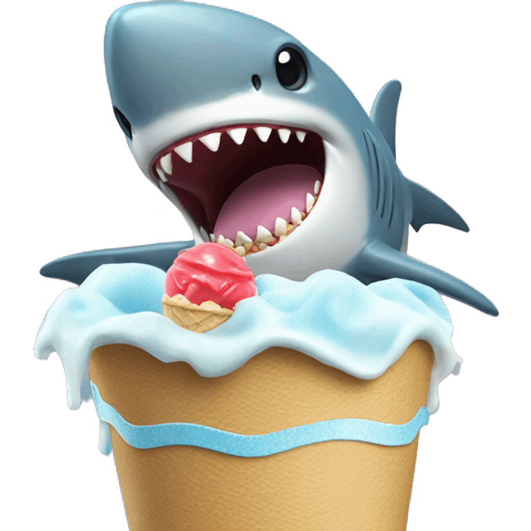 shark eating ice cream with a tutu on emoji