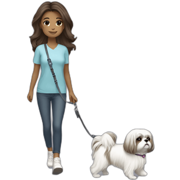 girl walking shih tzu on leash emoji