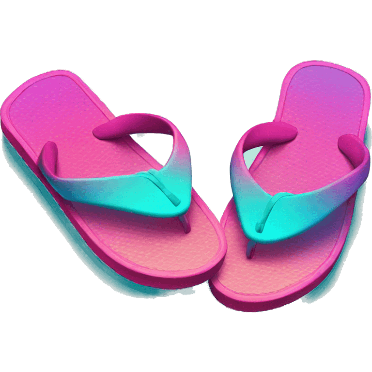 Realistic hot pink and dark turquoise gradient pair of summer flip flops isolated. emoji