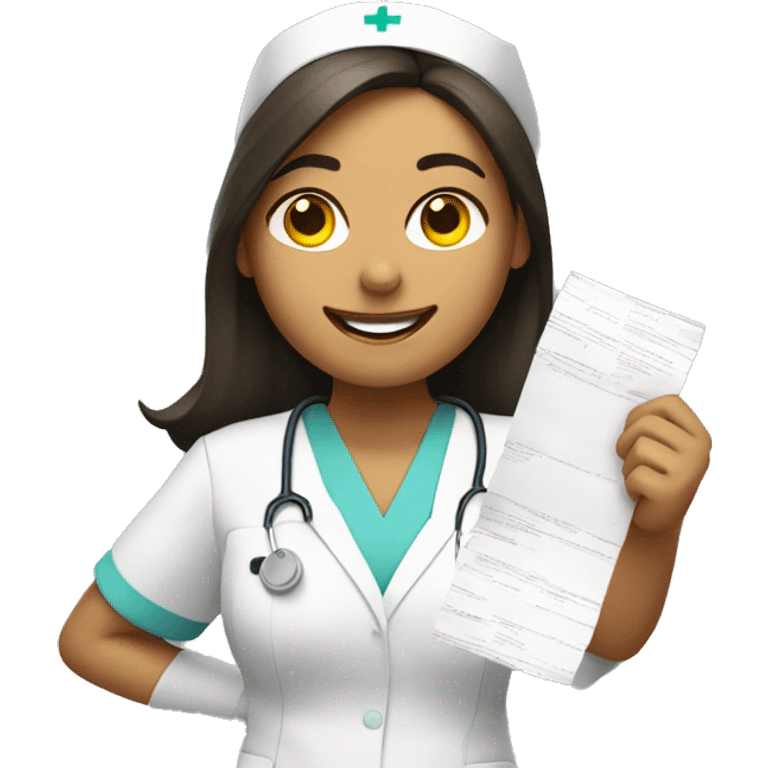 Nurse holding up a paper with an A+ grade emoji