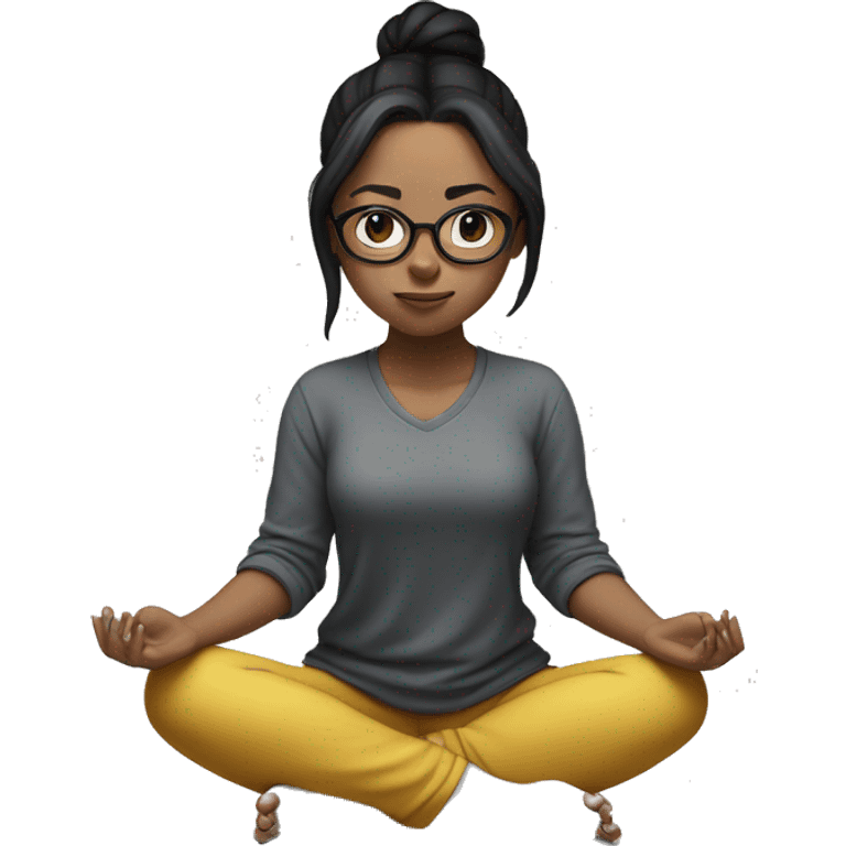 White skinned girl with glasses and a ponytail with black hair, meditating on the floor emoji