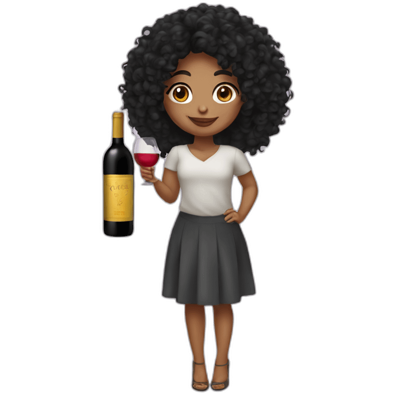 Black hair curly latin girl with wine emoji