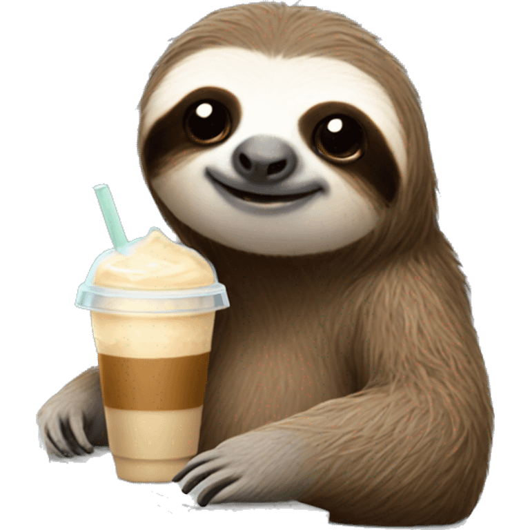 sloth with laptop and ice latte emoji