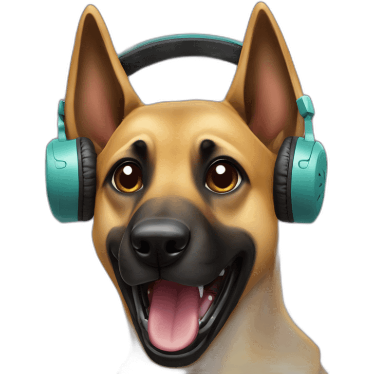 malinois dog with headphone and scream mask emoji