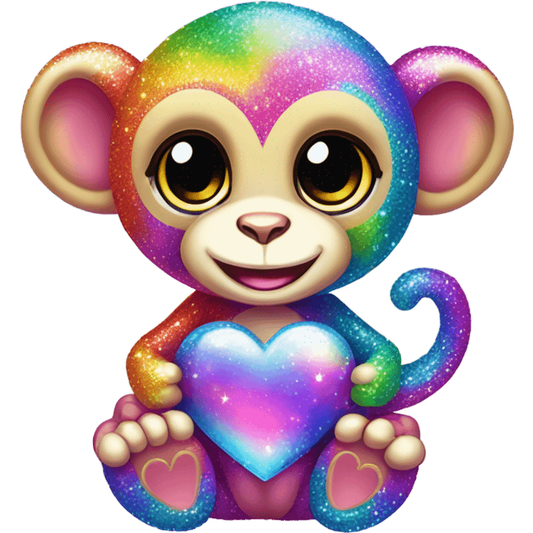 Lisa frank sparkly rainbow baby monkey with heart emoji