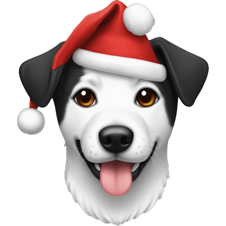 Black and white dog with a Christmas hat emoji