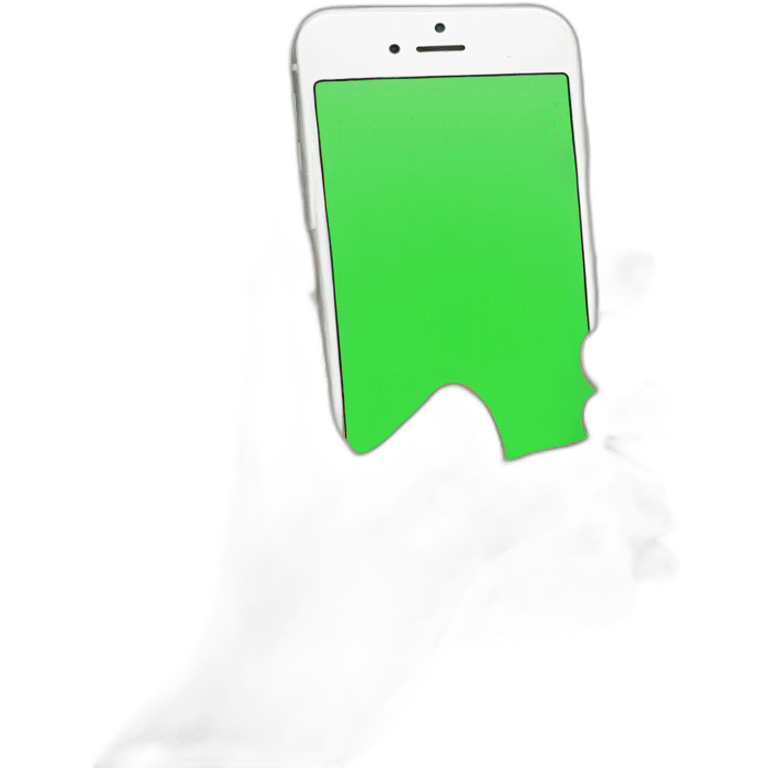 hand holding iphone with green screen emoji