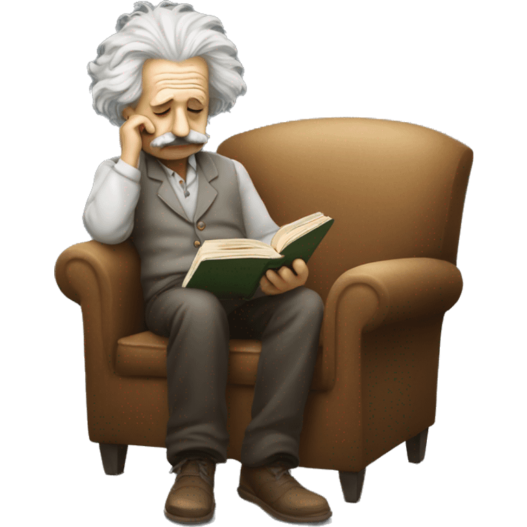 albert einstein sad reading book while siting on the chair emoji