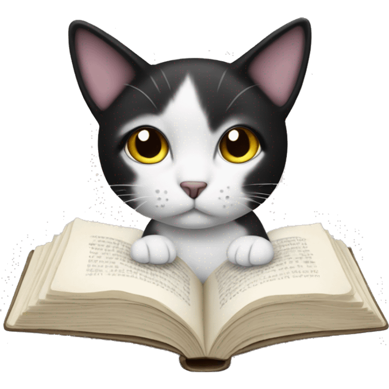 Black and white cat reading  emoji