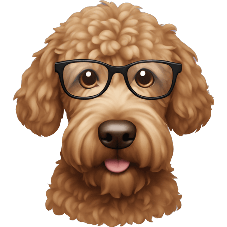 Dark brown golden doodle wearing glasses emoji