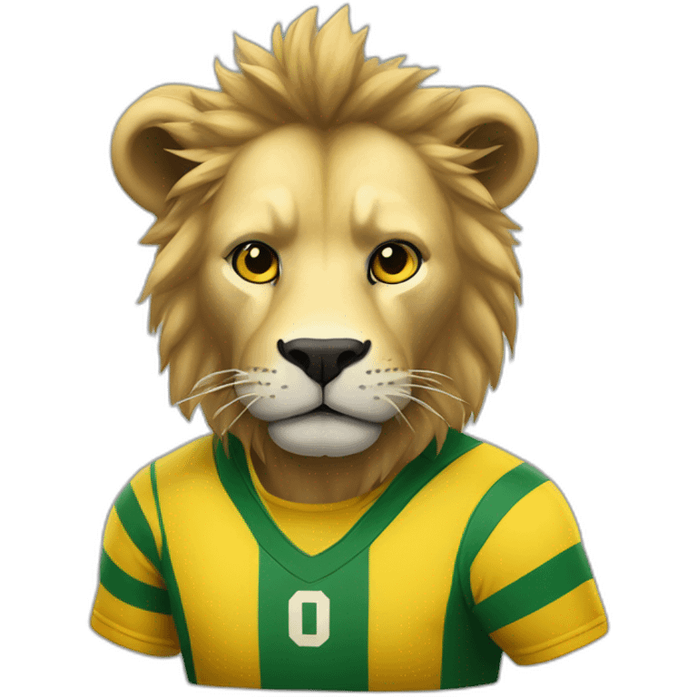 León con pelota de rugby y remera negra y amarilla emoji