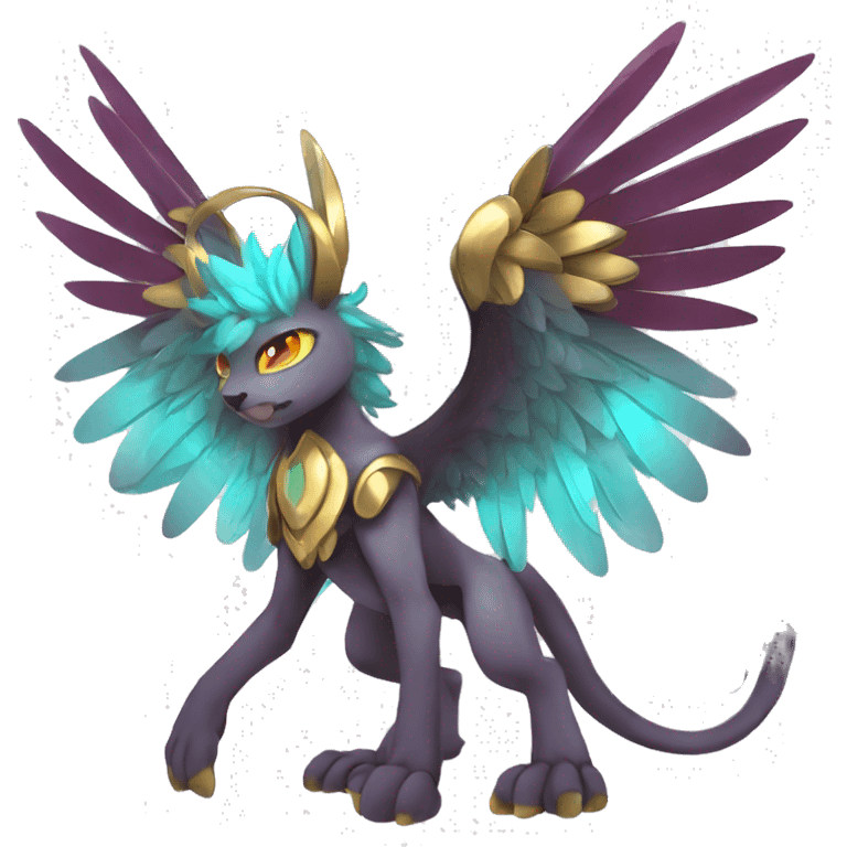 Anthro Sona Cool Edgy Cute Legendary Colorful Shy Winged Shiny Fakemon-Fantasy-Creature With Long Hair-Mane Full Body Detailed High Quality emoji