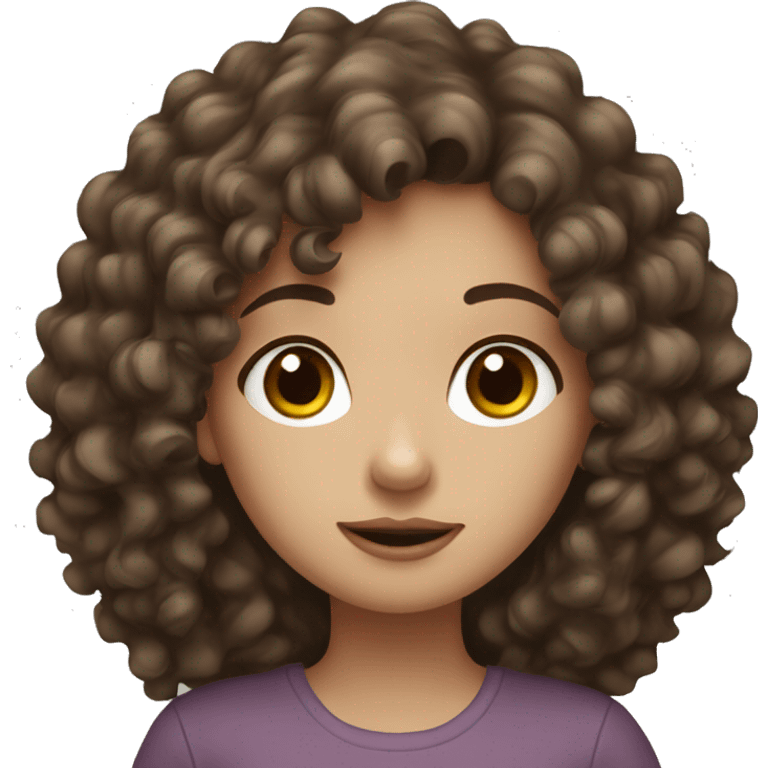 A girl with white skin, brown eyes and brown and black curly hair ￼ emoji