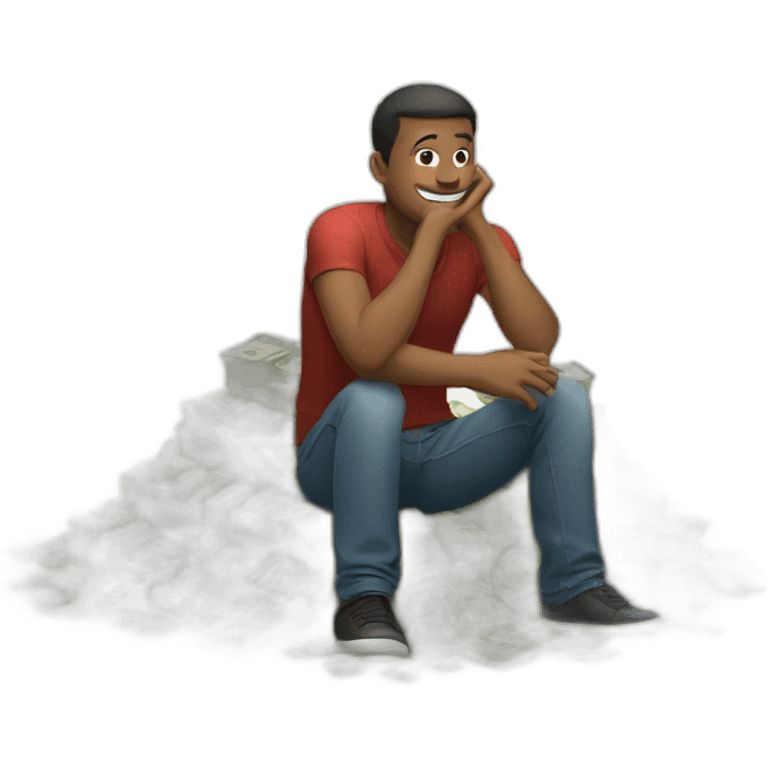 man sitting on a huge pile of money  emoji