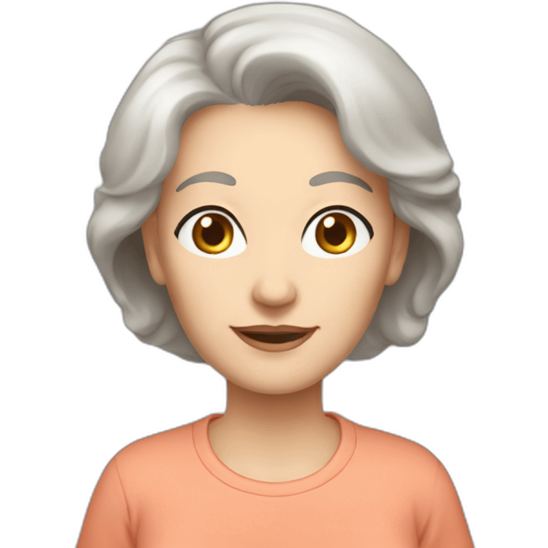 White 63 yrs old woman brown hair blue eyes with a salmon color T-shirt emoji