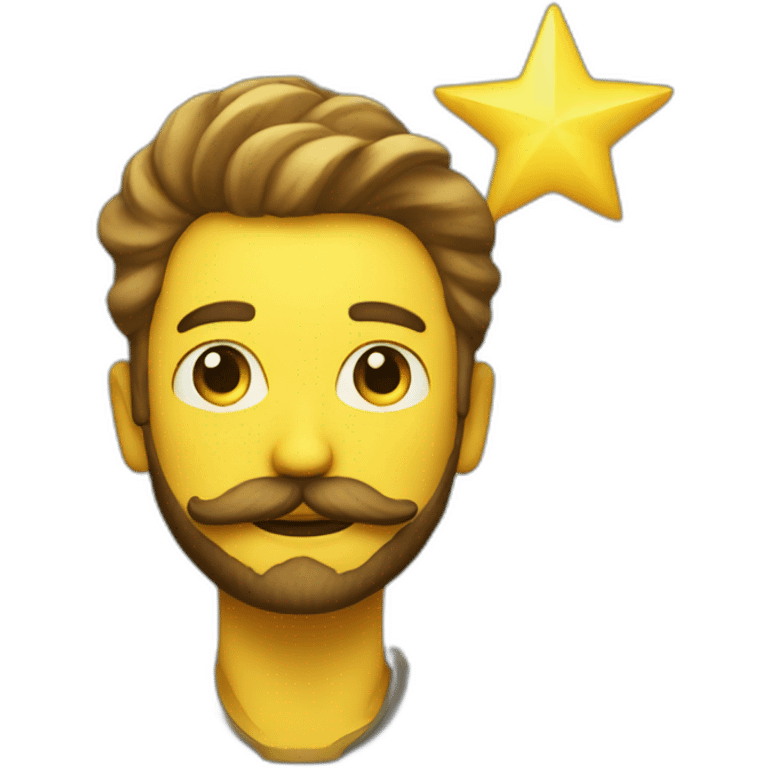 a yellow shining star with a beard and moustache emoji