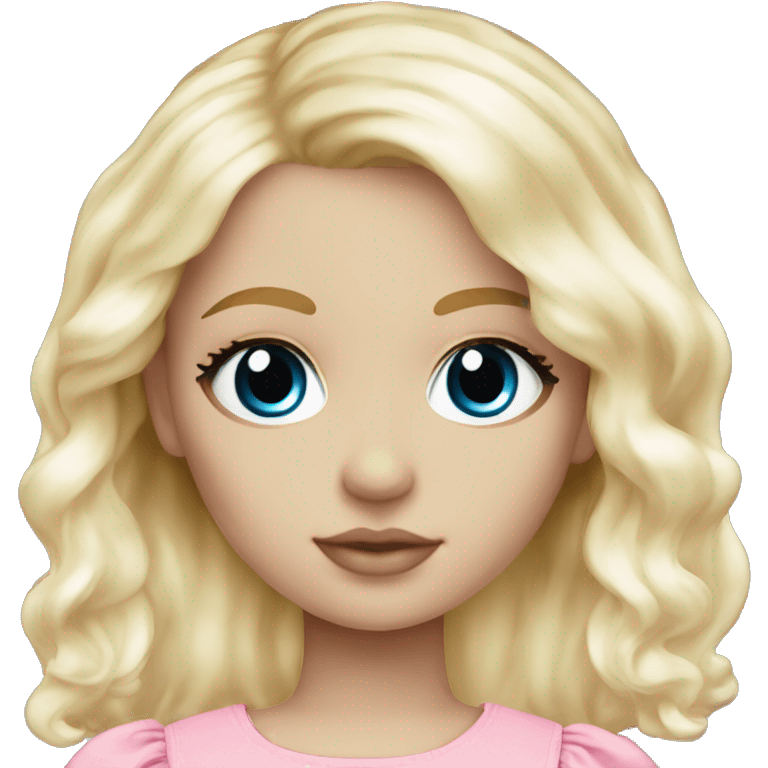 ocean blue doll eyes, blonde hair, feminine, pink, girl, angelic emoji