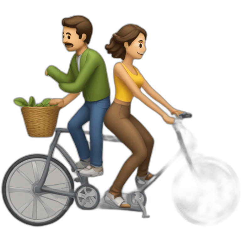 hombre y mujer montando en una bicicleta cada uno separados emoji