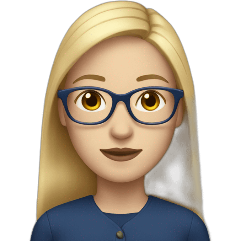 Pale woman with straight long blonde hair and navy blue glasses emoji