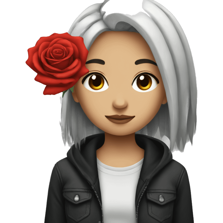 a girl with emo hair and a rose emoji