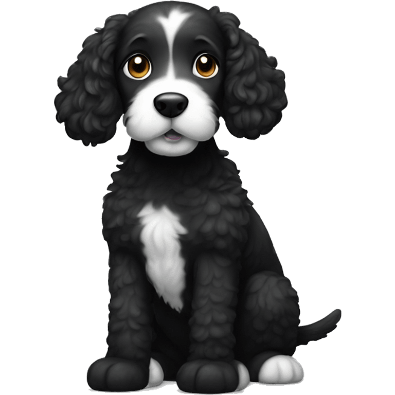 Black doodle dog with white belly and paws  emoji