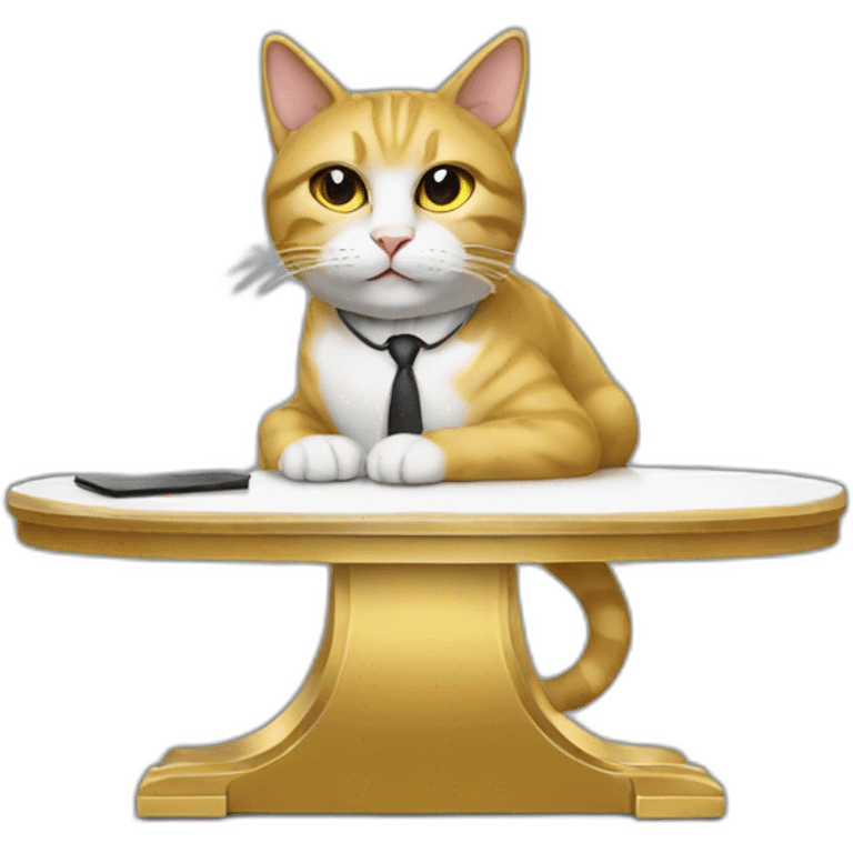 cat secretary sitting on top of the gold cloud emoji