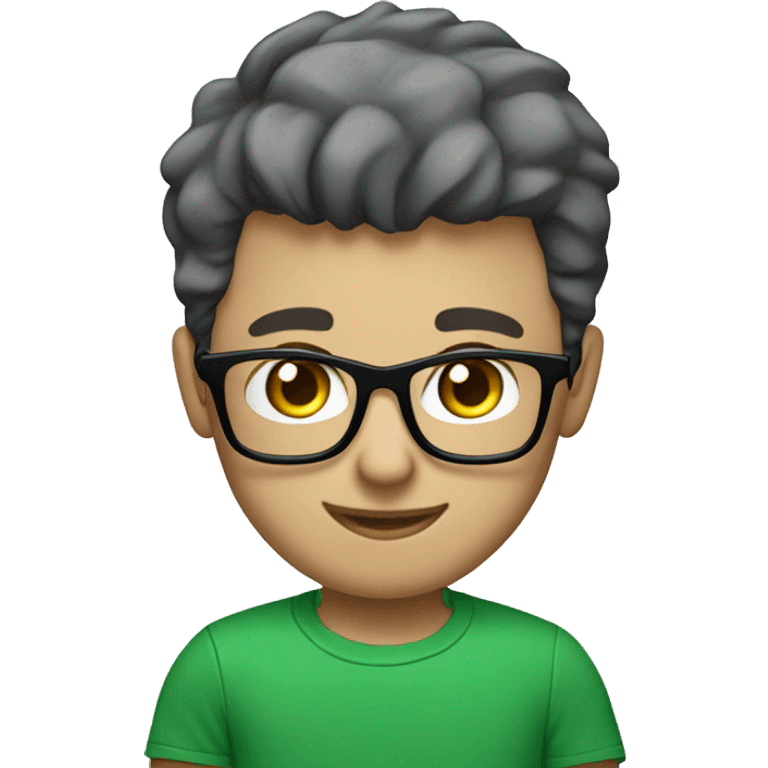 white young man with square glasses and blue eyes wearing green t-shirt using laptop  emoji