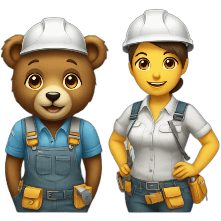 cute architect female bear & cute engineer bear emoji