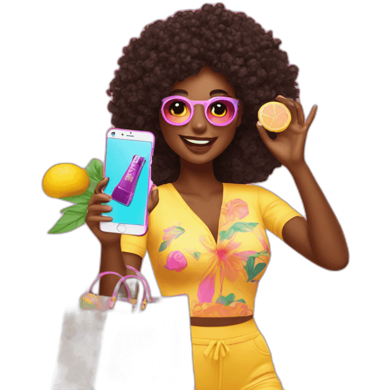 influencer taking selfie with a bright purchase emoji