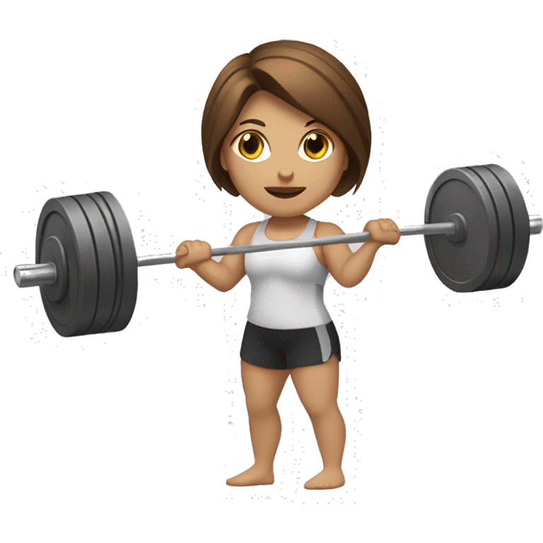 Three Caucasian girls with brown hair doing Olympic weightlifting with a barbell emoji