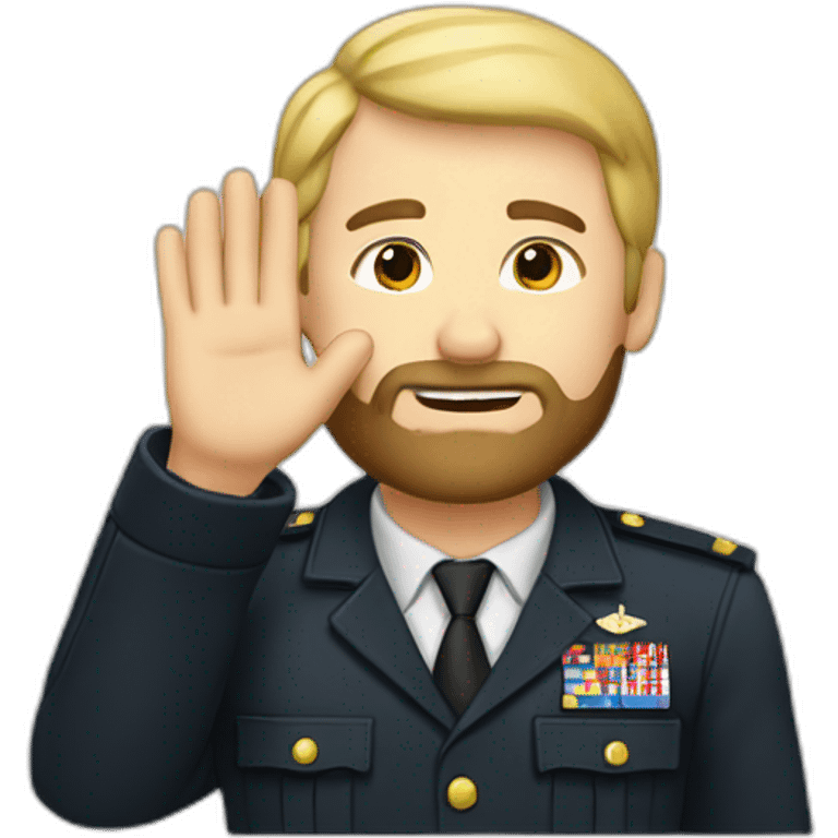 a saluting man with blond hair and a dark beard with a hand raised in salute emoji