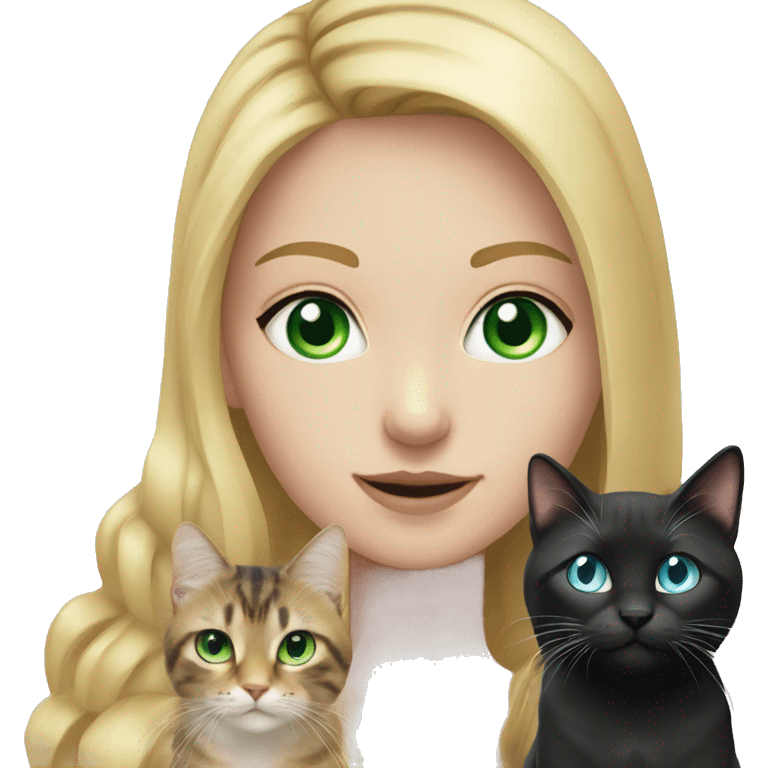 girl with blue eyes, with long blond hair with black tabby cat with green eyes emoji