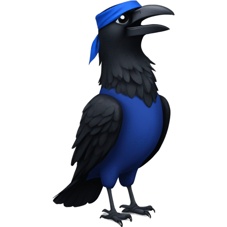 A raven wearing a blue neck cravat emoji