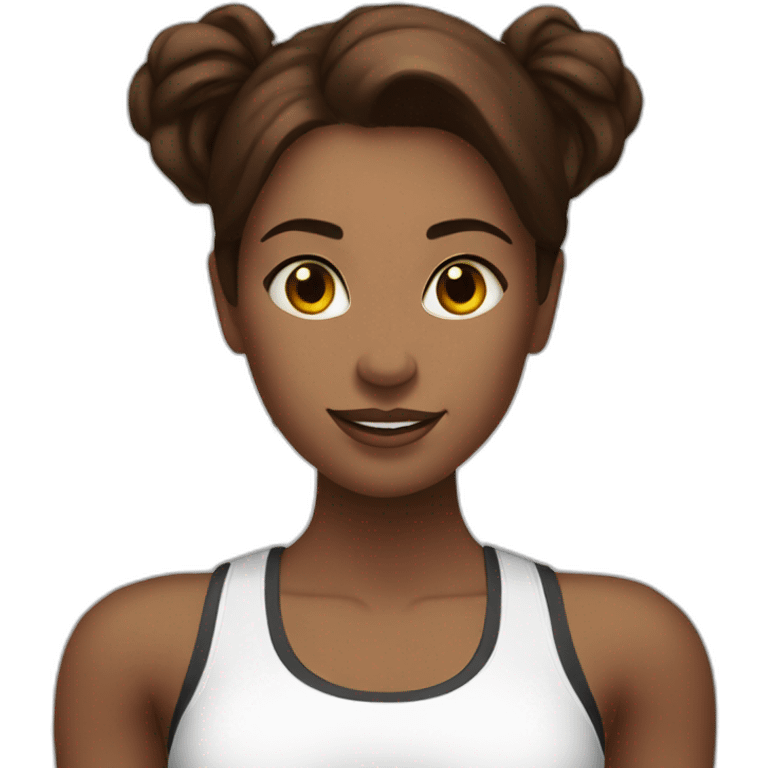 White beautiful fitness women with brown hair with dumbbells in their hands emoji