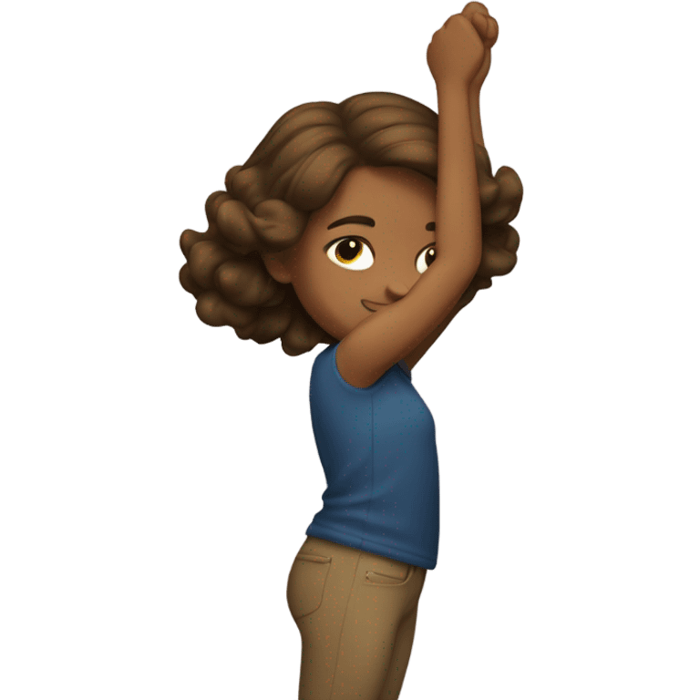 Brown haired girl dabbing emoji