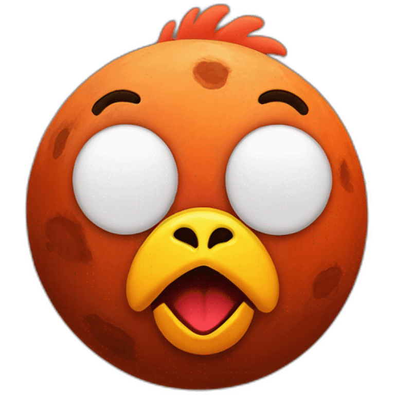 planet Mars with a cartoon pensive chicken face emoji