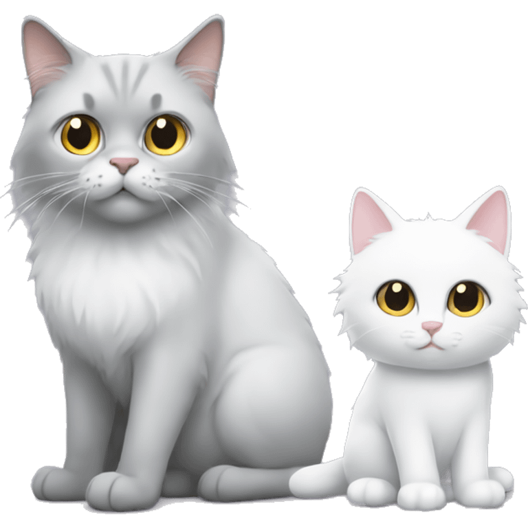 A Fluffy grey cat and a tall white cat emoji