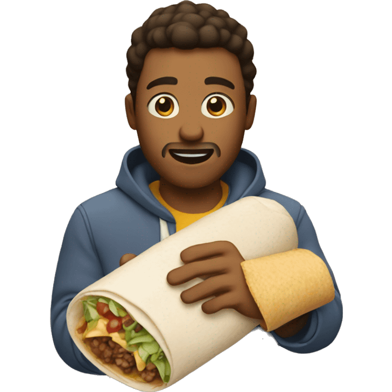 man holding a burrito like he is feeding a baby emoji