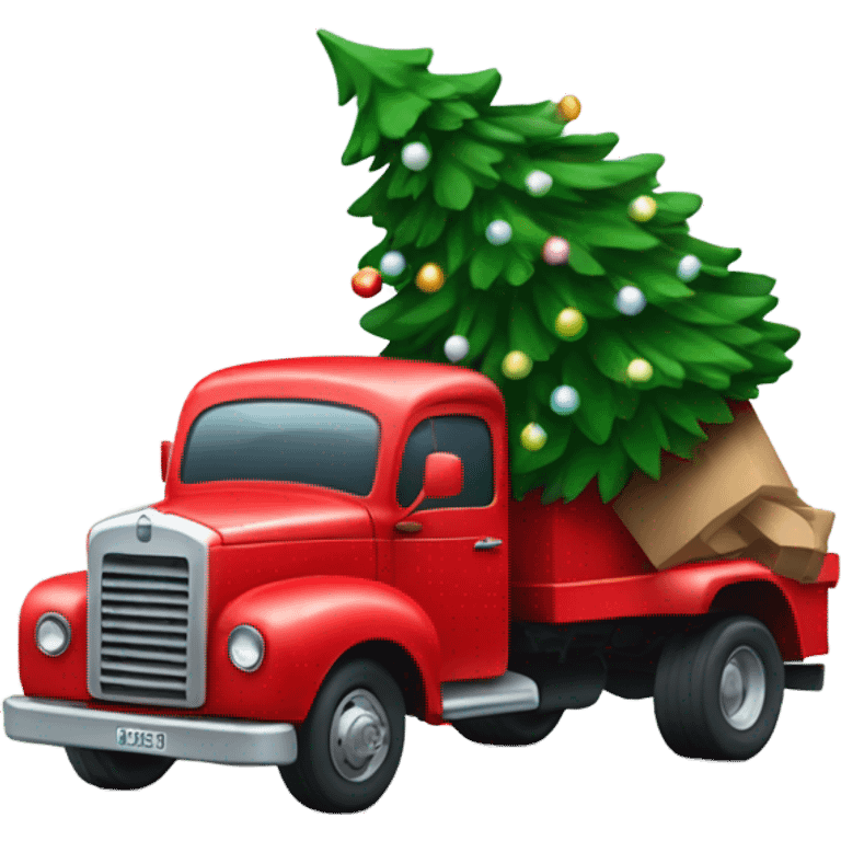 red truck hauling a christmas tree emoji