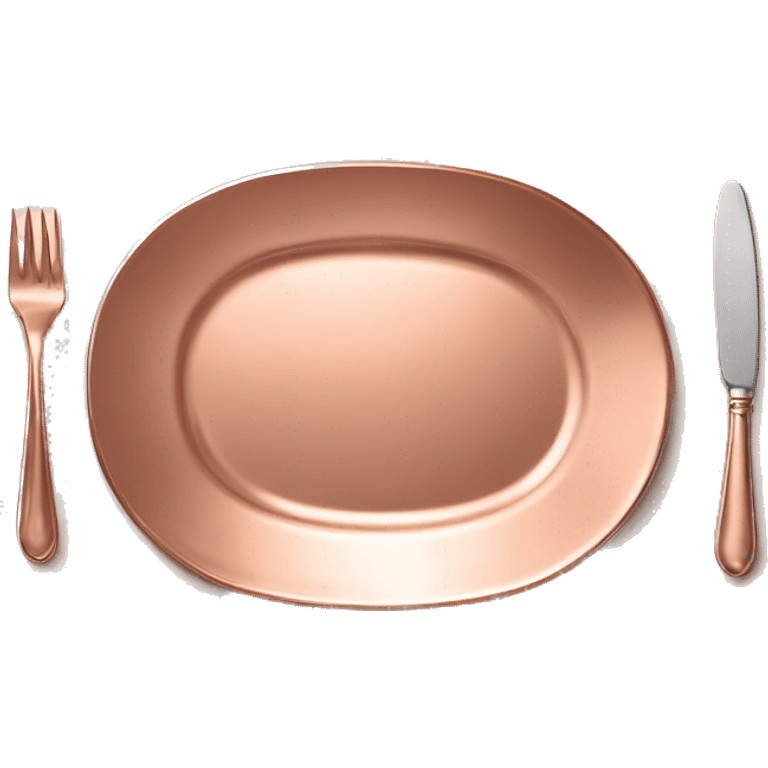 Realistic empty rose gold plate lying down flat on table. emoji