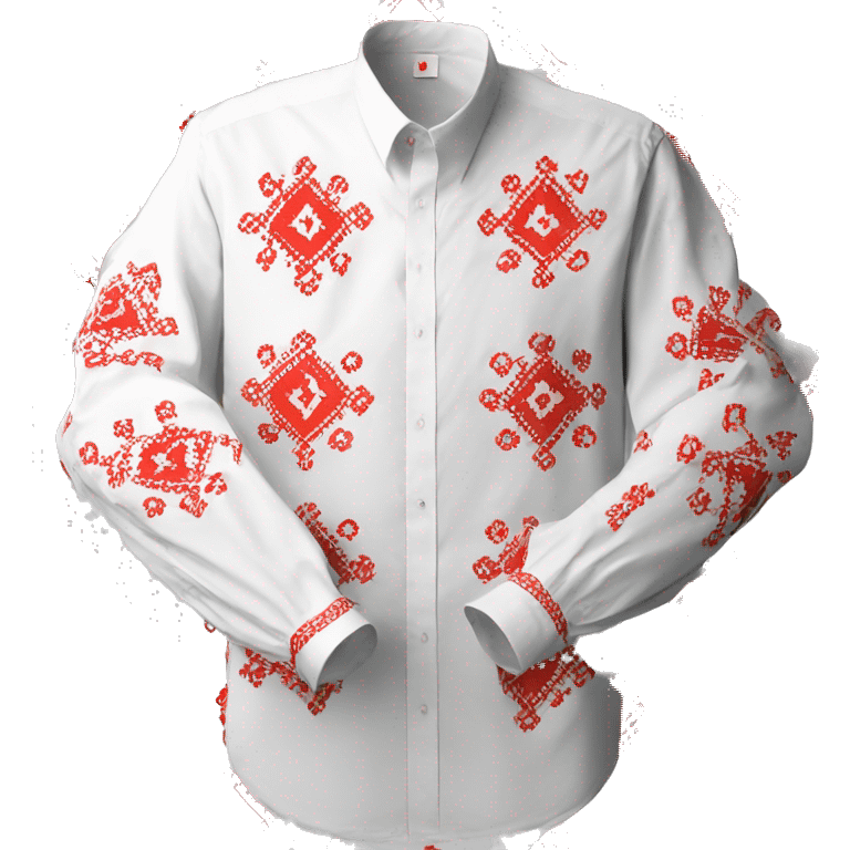  Shirt  vyshyvanka, white with red round embodiary on sleeves emoji