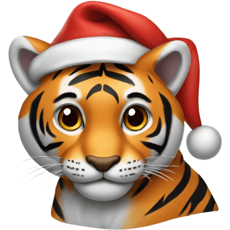 Friendly tiger with santa hat emoji